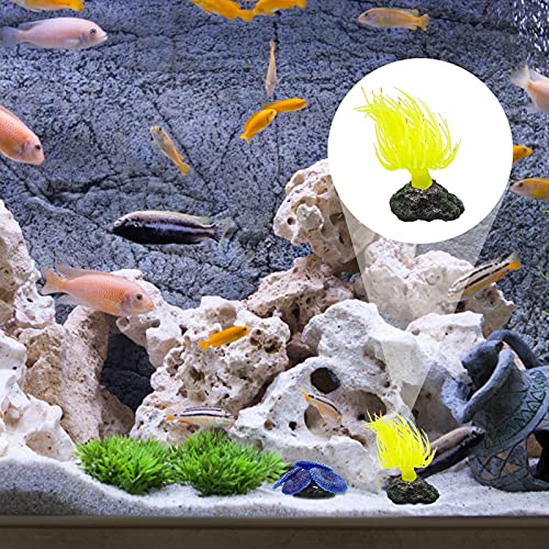Jubaopen 2PCS Coral de Silicona de Acuario Corales Artificiales Coral Adorno Decoración Corales Falsos Decoración de Coral Artificial para Estanque de Pecera de Acuario (Azul y Amarillo)