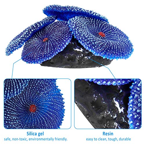 Jubaopen 2PCS Coral de Silicona de Acuario Corales Artificiales Coral Adorno Decoración Corales Falsos Decoración de Coral Artificial para Estanque de Pecera de Acuario (Azul y Amarillo)