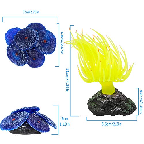 Jubaopen 2PCS Coral de Silicona de Acuario Corales Artificiales Coral Adorno Decoración Corales Falsos Decoración de Coral Artificial para Estanque de Pecera de Acuario (Azul y Amarillo)