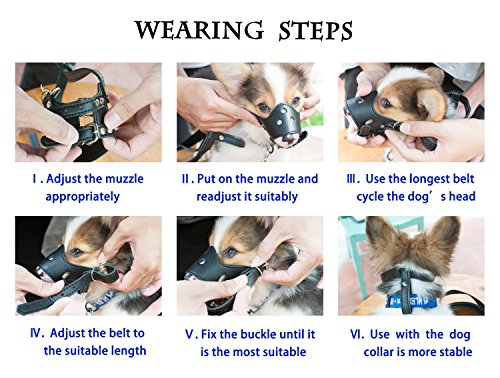 JUNMO® Ajustable de Cuero Hocico del Perro Anti-Morder Transpirable Seguridad del Animal Doméstico del Perrito de la Máscara de Bozales para Morder y Ladrar(Marrón, L)