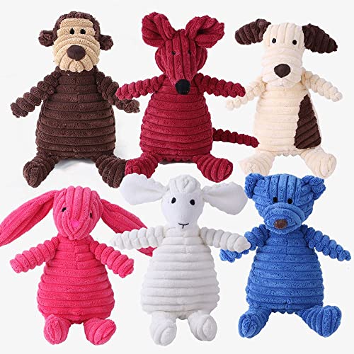 KALUO Muñeca de perro de pana con ratón y accesorios para mascotas, juguetes de felpa para animales, juguete de sonido para mascotas, juguetes para perros de peluche chirriantes (león, amarillo)