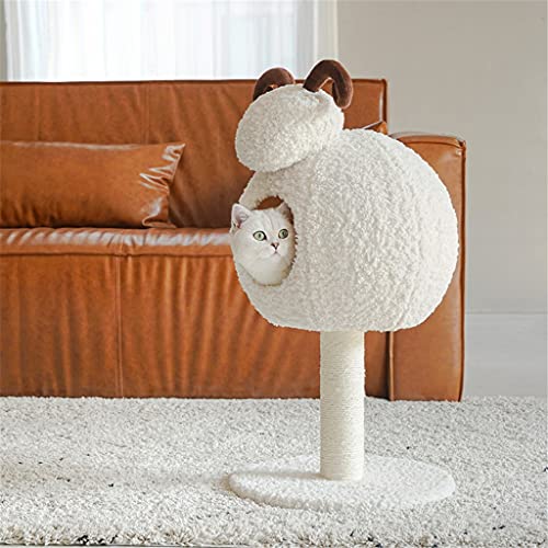 Kdekifn Casa con forma de cordero Cama para gatos Cuerda de sisal Árbol de gatos extraíble para gatos Árbol Cueva de gatos de Navidad Camas para mascotas de calentamiento automático Suministros para m