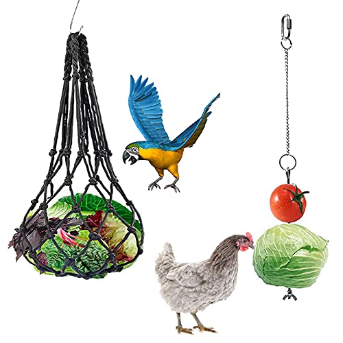 Keleily Comedero Colgante,2Piezas Comedero para gallinas Alimentador Colgante de Acero Inoxidable alimentador de Verduras y Frutas Colgante de Verduras Pollo para gallinas Patos Aves