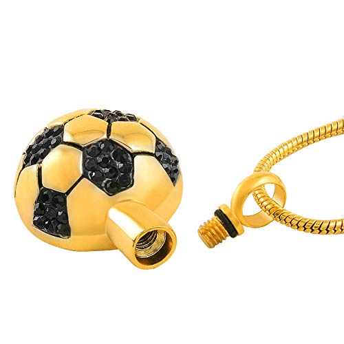 kliy Caja Funeraria Cristal De Acero Inoxidable 316L Balón De Fútbol Cremación Urna Colgante Mantenga Cenizas Recuerdo Urna Conmemorativa Jewelry-Pendant_Only