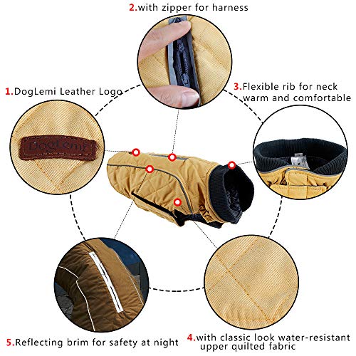 Komate Abrigo de Invierno para Perros Chaleco cálido con Vestido de Rayas Reflectantes para Perros pequeños medianos Grandes (XL (Cofre: 62-70 cm), Amarillo)