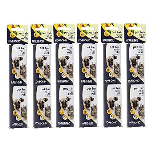 Korbond- 12 REPUESTOS para rodillos de pelusa PET de 9,8 m con 396 hojas de papel precortadas, adhesivo CITRUS SCENT, apto para TODO TIPO DE TELAS, elimina el pelo de las mascotas SIN DEJAR RESIDUOS