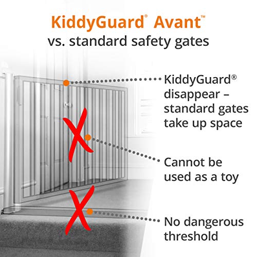 Lascal KiddyGuard Avant Barrera infantil elegante y discreta para escalera, red plegable y carcasa de aluminio cepillado, valla protectora, hasta 120 cm de ancho, negro