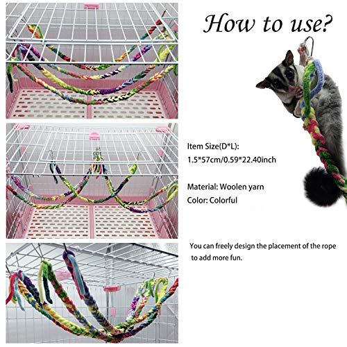 LeerKing Cuerda Perca Juguete Puente de Cuerda para roedores Cuerda de Escalada para Animales pequeños Percha de Cuerda Colgante para Hurón Rata Loro Chinchilla Ardilla y Hámster 57cm * ø15mm - 6PCS
