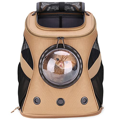 LOLLIMEOW Mochila grande para mascotas, mochila de burbujas para gatos y cachorros, aprobada por la aerolínea (Kaki)