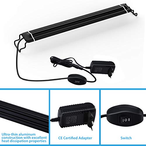 Luz LED Acuario,Pantalla Led Acuarios,Iluminacion Led para Peceras,Luz LED de 3 Colores Blanco/Rojo/Azul Ajustable para Acuarios (45CM-65CM)