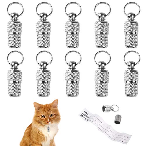 ManLee 10pcs Etiquetas para Perros Medalla Etiquetas Dirección de Gatos Placas Identificación Colgante Tag ID Nombre Caja Cápsulas para Mascotas Anti Extraviarse