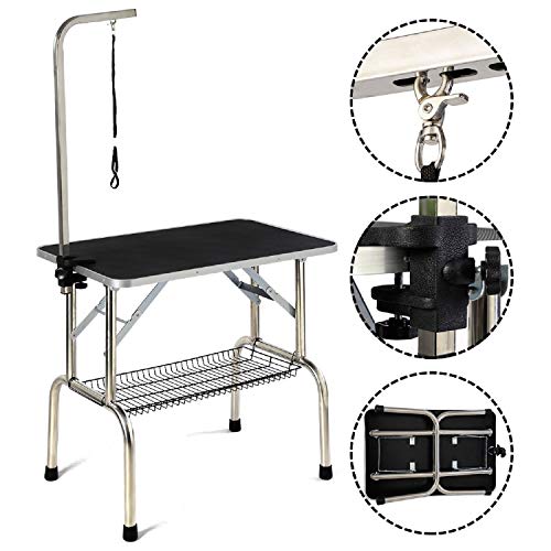 MaxxPet Mesa de Peluquería Canina – Posible de Atar la Correa. 90 x 60 x 170 cm – Negro