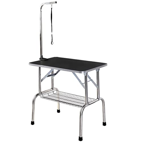 MaxxPet Mesa de Peluquería Canina – Posible de Atar la Correa. 90 x 60 x 170 cm – Negro