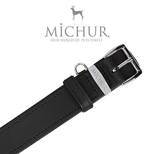 MICHUR Minimo Collar de Cuero para Perros, Cuello, Negro y un Anillo con Placa de identificación para Placas de identificación, Cuero, Disponibles en Diferentes tamaños, 51cm