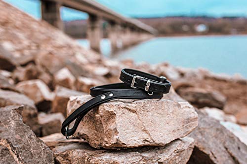 MICHUR Minimo Collar de Cuero para Perros, Cuello, Negro y un Anillo con Placa de identificación para Placas de identificación, Cuero, Disponibles en Diferentes tamaños, 51cm
