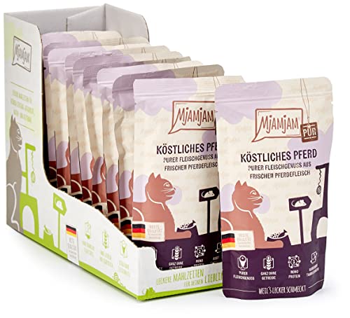MjAMjAM - Pienso acuoso para Gatos - Delicioso Caballo Puro - Sin Cereales - Pouch 12 x 125 g