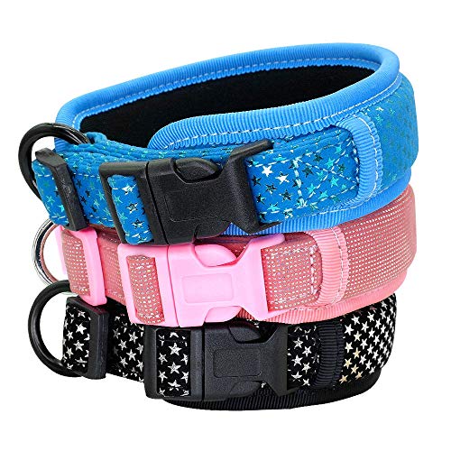 MMWW Dog collarCollar Acolchado Suave para Perros Collares Gruesos Anchos para Mascotas Ajustable para Perros medianos Grandes Beagle Pug Rosa Negro Azul S M L Tienda de Mascotas-Azul_L