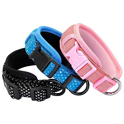 MMWW Dog collarCollar Acolchado Suave para Perros Collares Gruesos Anchos para Mascotas Ajustable para Perros medianos Grandes Beagle Pug Rosa Negro Azul S M L Tienda de Mascotas-Azul_L