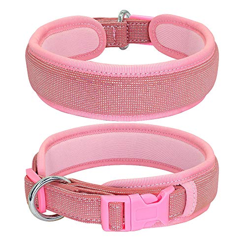 MMWW Dog collarCollar Acolchado Suave para Perros Collares Gruesos Anchos para Mascotas Ajustable para Perros medianos Grandes Beagle Pug Rosa Negro Azul S M L Tienda de Mascotas-Azul_L