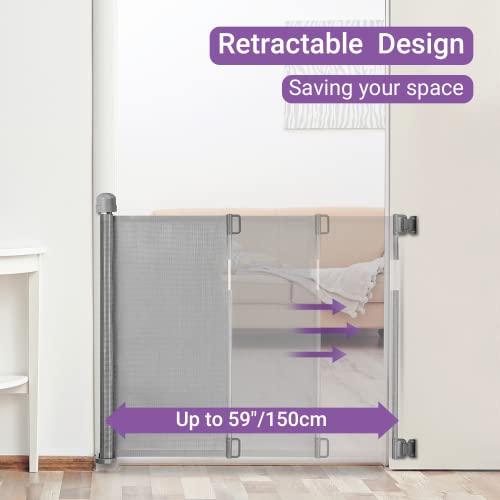 Momcozy Barrera Seguridad Niños Escalera, 0cm-140cm Puerta Seguridad Bebé Extensibles, Vallas de Seguridad para Escaleras, Barrera Escalera Bebé para Uso en Interiores y Exteriores, Gris