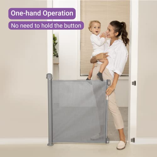 Momcozy Barrera Seguridad Niños Escalera, 0cm-140cm Puerta Seguridad Bebé Extensibles, Vallas de Seguridad para Escaleras, Barrera Escalera Bebé para Uso en Interiores y Exteriores, Gris