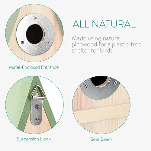 Navaris Casita para pájaros de Madera - Casa de Exterior con Gancho para Colgar para Aves pequeñas - Caseta pajarera Colgante de 23.5 x 15 x 12 CM