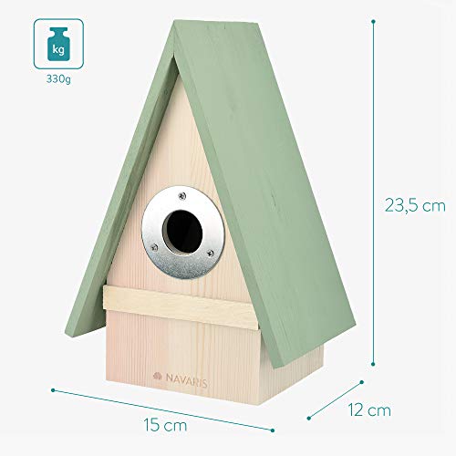 Navaris Casita para pájaros de Madera - Casa de Exterior con Gancho para Colgar para Aves pequeñas - Caseta pajarera Colgante de 23.5 x 15 x 12 CM
