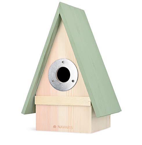 Navaris Casita para pájaros de Madera - Casa de Exterior con Gancho para Colgar para Aves pequeñas - Caseta pajarera Colgante de 23.5 x 15 x 12 CM