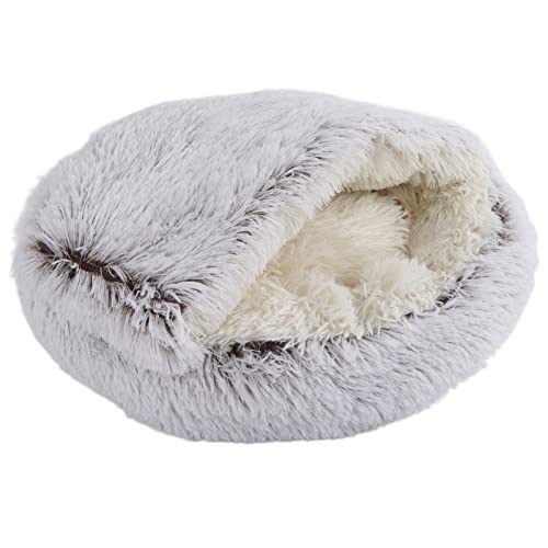 Nido de Gato, Cojín Calefactor, Cama para Gatos, Cojín Redondo para Perros Y Gatos, Cama Portátil para Animales, para Tu Gatito o Cachorro, Cálida en Invierno((Estilo de felpa) Noble color café.)