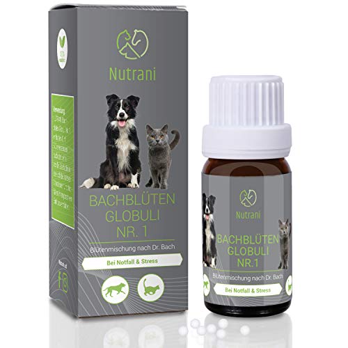 Nutrani Bach Flower Remedies Globules No. 1 para Perros y Gatos | Apoyo en Caso de Emergencia, estrés y ansiedad - Mezcla de Flores según el Dr. Bach para calmar y relajar a los Animales estresados