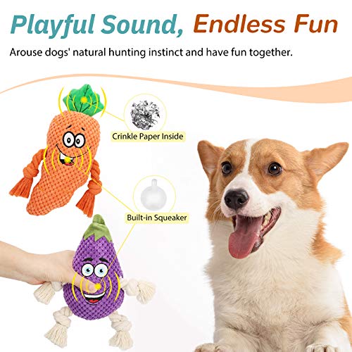 Pawaboo [2 PZS Juguete Interactivo para Mascotas, Juguete para Dentición del Perro Chillón, Juguete de Peluche de Zanahoria y Berenjena, Especialmente Diseñado para Perros Pequeños y Pedianos