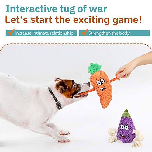 Pawaboo [2 PZS Juguete Interactivo para Mascotas, Juguete para Dentición del Perro Chillón, Juguete de Peluche de Zanahoria y Berenjena, Especialmente Diseñado para Perros Pequeños y Pedianos