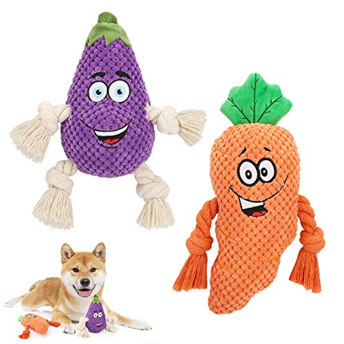 Pawaboo [2 PZS Juguete Interactivo para Mascotas, Juguete para Dentición del Perro Chillón, Juguete de Peluche de Zanahoria y Berenjena, Especialmente Diseñado para Perros Pequeños y Pedianos