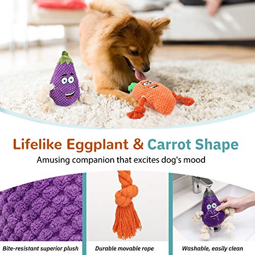 Pawaboo [2 PZS Juguete Interactivo para Mascotas, Juguete para Dentición del Perro Chillón, Juguete de Peluche de Zanahoria y Berenjena, Especialmente Diseñado para Perros Pequeños y Pedianos