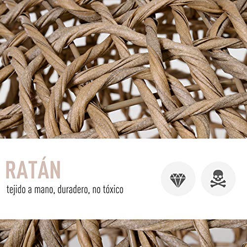 Pawhut Cama Cueva de Ratán para Gatos o Mascotas Pequeña con Base Trípode Cojín de Felpa y Algodón Suave Diseño Elevado Estable Φ52x58 cm Madera Natural