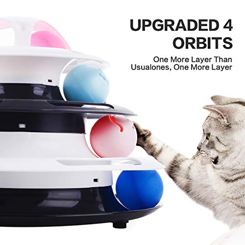 Pecute Juguete para Gatos con Diseño de Torre con 4 Pelotas de 4 Niveles,con Catnip Bola y Palo Divertido, Antideslizante y Facil de Desmontar (Blanco y Negro)