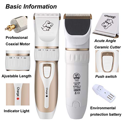 Perro Corte Profesional preparación del pelo del animal doméstico del corte de pelo máquina de afeitar recargable de la máquina for mascotas Peluquería Canina Clipper Clippers del pelo con peine guía