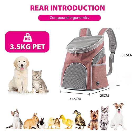 PETCUTE Mochila para Perros y Gatos,Transpirable Suave Mochila Portadora de Perros hasta 4kg,Mochila Transportín Gato con Correa de Hombro Ajustable,Tapete Extraíble,para Viajar