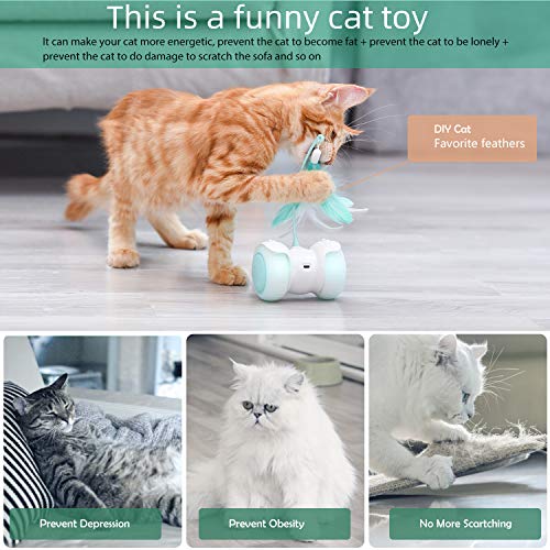 Pidsen Juguetes Interactivos para Gatos, Manual Control Remoto LED Luz Plumas con Campana Bola de Gato, Automático Irregular de Carga USB 360 Grados de Bola Giratoria Juguetes para Gatito