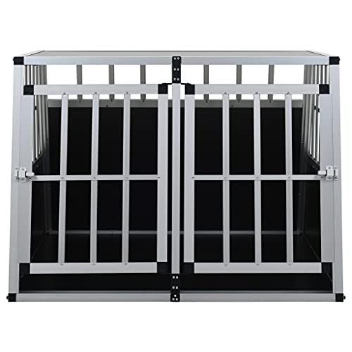 Plateado Aluminio y MDF Jaula de Perro con Puerta Doble 94x88x69 cmProductos para Mascotas Productos para Mascotas Productos para Perros Casetas para Perros