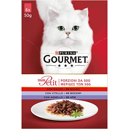 Purina Gourmet Mon Pett - Húmedo para Gatos con Carne de Vacuno, Ternera y Cordero - 48 Sobres de 50 g Cada uno (8 Paquetes de 6 x 50 g)