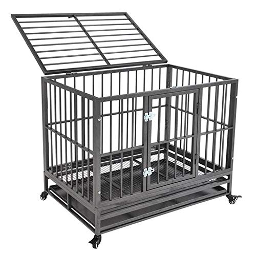 QPYJ Caseta de perro36 Heavy Duty Dog Cage Crate Kennel Metal Pet corralito portátil con Bandeja de Plata Productos para Perros Dog s House Jaula para Perros
