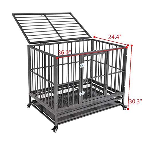 QPYJ Caseta de perro36 Heavy Duty Dog Cage Crate Kennel Metal Pet corralito portátil con Bandeja de Plata Productos para Perros Dog s House Jaula para Perros