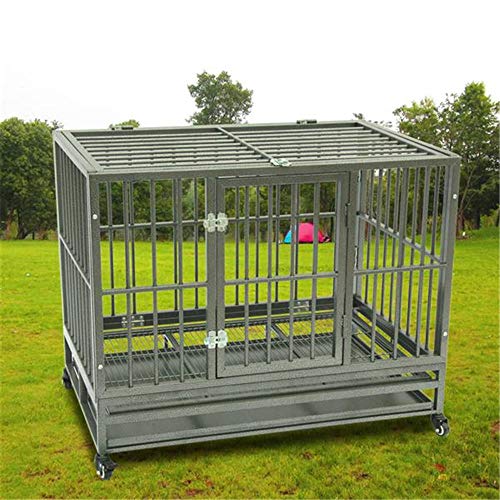 QPYJ Caseta de perro36 Heavy Duty Dog Cage Crate Kennel Metal Pet corralito portátil con Bandeja de Plata Productos para Perros Dog s House Jaula para Perros