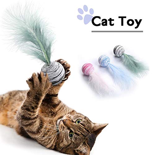 QWEQWE Gato Juguete Estrella Pelota más Pluma Material Ligero Espuma Pelota Juguete Juguete Divertido Interactivo Peluche Juguete Palo Varita de Plumas Suministros (Color : Blue01)