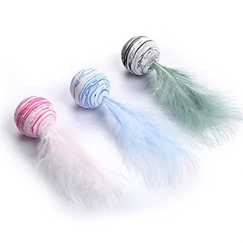 QWEQWE Gato Juguete Estrella Pelota más Pluma Material Ligero Espuma Pelota Juguete Juguete Divertido Interactivo Peluche Juguete Palo Varita de Plumas Suministros (Color : Blue01)