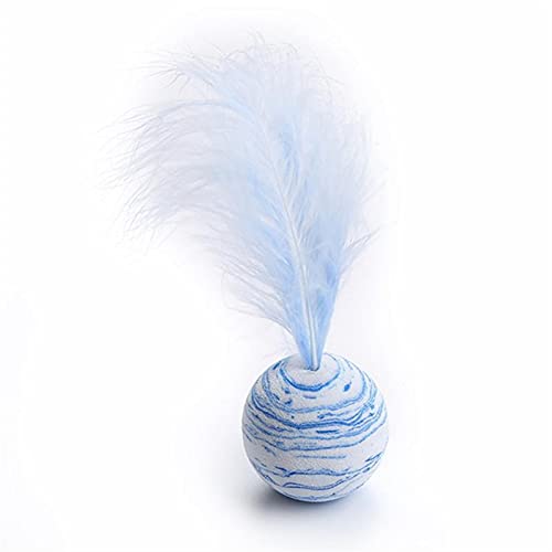 QWEQWE Gato Juguete Estrella Pelota más Pluma Material Ligero Espuma Pelota Juguete Juguete Divertido Interactivo Peluche Juguete Palo Varita de Plumas Suministros (Color : Blue01)