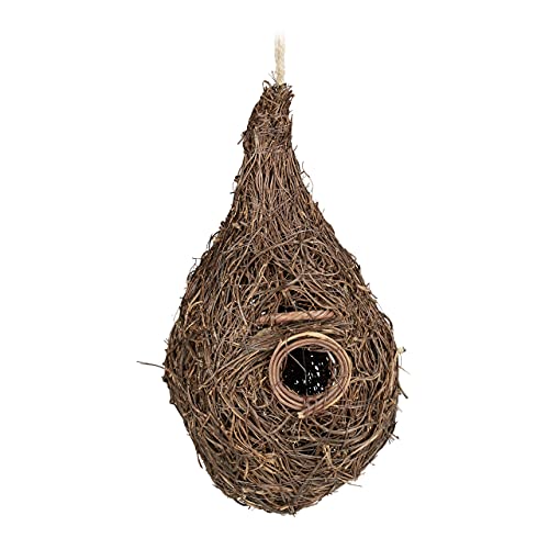 Relaxdays 0 Nido Pájaro Forma Gota, Accesorios para Jaulas, Refugio para Aves Silvestres, 30 x 16 x 16 cm, Marrón Natural, 1 Unidad