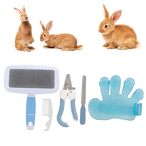 Shanrya Juego de Peine de Baño de Limpieza de Conejos, Kit de Aseo de Limpieza Rápida de Hámster Humanizado para Animales Pequeños(Azul Grande)