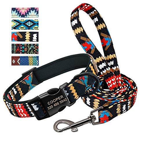 SJZS Collar de Perro Collar de Perro Personalizado con Correa de Nylon for Mascotas ID Personalizado Collares de Colores Caminar Correa Impreso Perros Pequeño Mediano for Perros Grandes